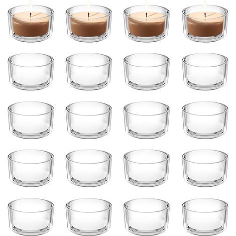 20 Pièces Photophore Bougie, Bougeoir Verre 4,6 x 2,5 cm, Porte Bougie Décorative à Chauffe Plat, Bougeoir en Verre Transparent, pour Mariage, Anniversaire, Fête et Décoration de Table (1/5)