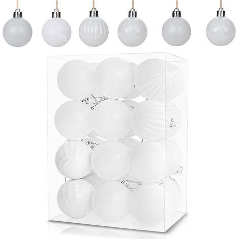 Lot de 24 Grandes Boules de Noël incassables avec Ficelle pour décorations de Sapin de Noël - Décoration de Noël - Blanches - 60 mmBlanc / 60mm/2.36inch (1/5)