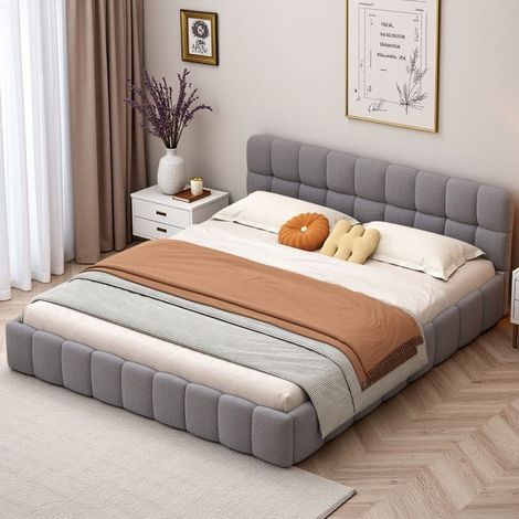 Doppelbett 160x200cm - Modernes Design - Extra großes Kopfteil - Stoff mit Fleckenresistenz - Premium-Finish