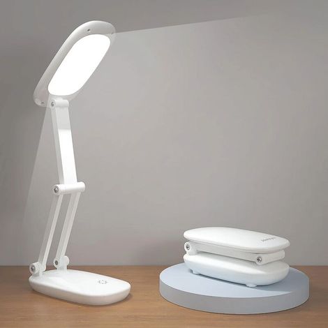 Lampe de bureau LED, lampe rechargeable, pliable, lampe portable, lampe de lecture sans fil, veilleuse à intensité variable à 3 niveaux-blanc (1/5)