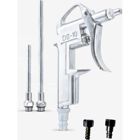 TrAdE Shop Traesio - Set 5 Pz. Pistola Per Aria Compressa Dg-10 Con Accessori Da Compressore Soffiaggio Beccuccio Lungo -