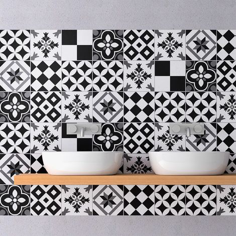 Sticker Mural Carrelage adhésif Cuisine Salle de Bain - 9 STICKERS CARREAUX DE CIMENT AZULEJOS AARONA - 9stickers15x15cm (1/5)