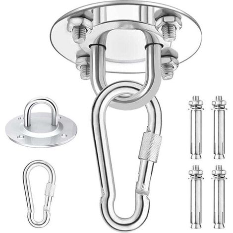 Gancho de techo resistente, XU, capacidad de 450 kg, hamaca colgante de acero inoxidable con rotación de 180° para hormigón, silla colgante, lámpara de hamaca, yoga, con herrajes de fijación (1 KZQ - (1/4)