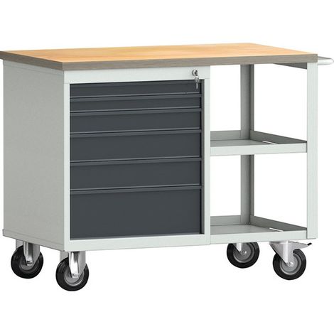 Banco da lavoro PW 700 l.1000xP620xH805 mm faggio Multiplex grigio chiaro, RAL 7035 grigio antracite, RAL 7016 6 cassetti
