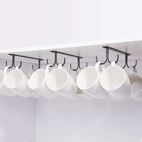 Café Noir,avec 4 Vis, Lot de 3 Supports pour Tasses,Porte-Tasses Suspendu sous Placard, Crochets de Rangement en Métal sous Armoire, Étagère, Cabinet, Mugs, Verres à Bière, Ustensiles pour Cuisine