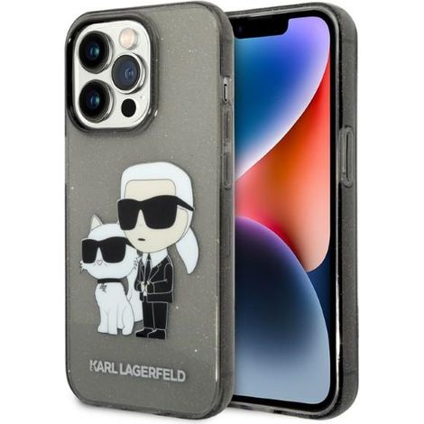 Custodia per iPhone 14 Pro Karl Lagerfeld Glitter Karl&Choupette Nera (1/5)