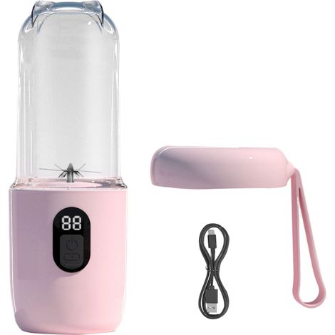 Mixeur Portable 500ml Électrique USB Rechargeable – Gobelet Juicer Maison Extérieur Voyage Performance Puissante Jus Rapide, Rose (1/5)