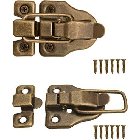 Serrures pour coffres, boîtes, valises, ferrures métalliques, design vintage en laiton, lot de 2 avec vis, 59 mm x 40 mm (1/4)