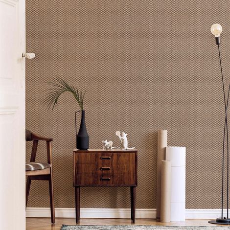 Papier peint bois cannage chevron marron | Tapisserie graphique chevron bois chambre adulte | Papier peint salle de bain & couloir (1/3)
