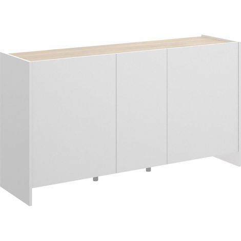 Buffet 3 portes coloris blanc /naturel - Longueur 138 x Hauteur 76 x Profondeur 42 cm -PEGANE- (1/5)