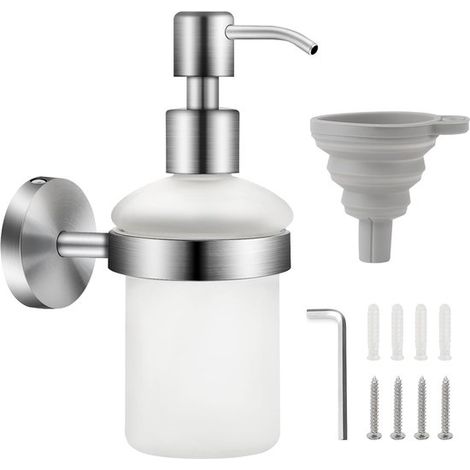 Dispensador de jabón de pared，Botella de vidrio esmerilado de 200 ml，Jabonera para gel de ducha con soporte de acero inoxidable (1/5)