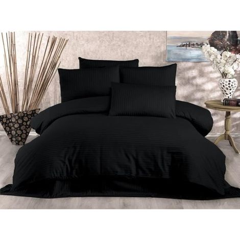 Bettwäsche-Set - 1 Bettdeckenbezug 220 x 240 cm + 2 Kissenbezüge 60 x 60 cm - 70% Polyester, 30% Baumwolle - Schwarz