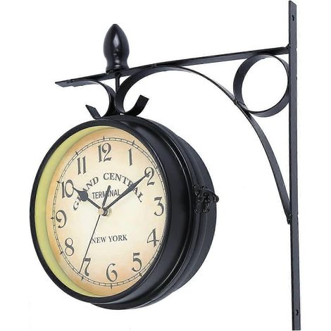 Horloge de gare rétro, horloge murale double face compatible avec une utilisation intérieure et extérieure (1/5)
