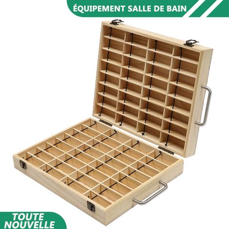 WAOBDLA Boîte de stockage d'huile essentielle en bois 64-fentes porte-affichage de bouteilles d'aromathérapie 39x28.7x8.7cm (1/5)