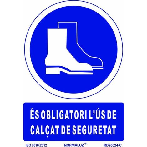 Señal de obligación en Catalán "És Obligatori L´Ús De Calcat De Seguretat" SEKURECO (1/4)