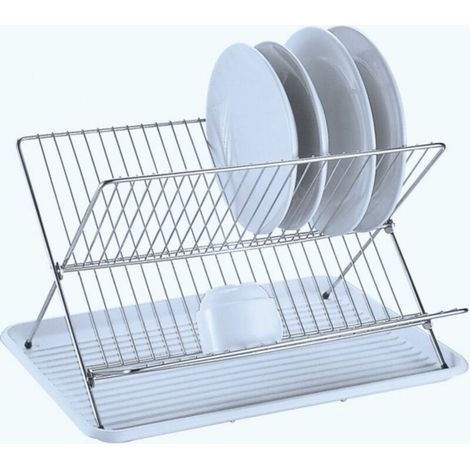 Égouttoir à vaisselle pliable en acier chromé blanc – design compact, facile à ranger et résistant (1/4)