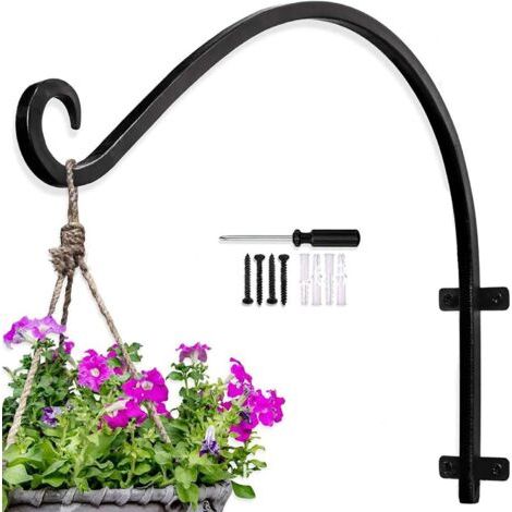 2 Pièces Support Mural pour Plante Crochet de Support de Suspension de Plante en Plein Air pour Suspendre Les Paniers Support de Support Robuste pour Mangeoire à Oiseaux en Fer forgé etc. (Noir) (1/5)