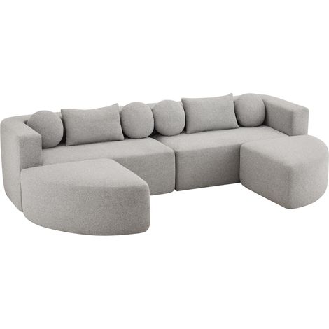 Divano letto modulare grigio in ciniglia 292 x 165 x 68 cm senza montaggio (1/5)