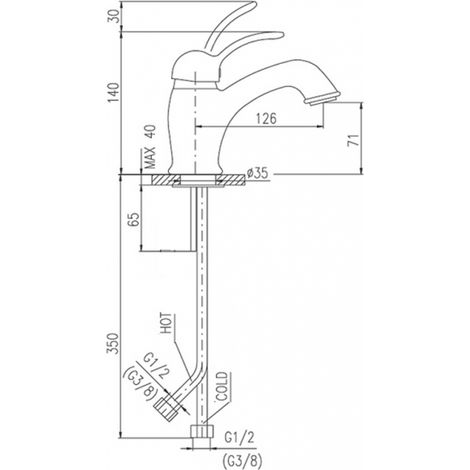 Mitigeur lavabo LABE laiton doré sans siphon (1/2)