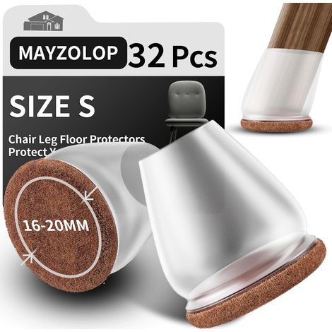 32 Pièces - Protège Pied de Chaise - Bouchon Silicone - Avec Feutre Anti-Rayures et Silencieux pour Sol Bois Carrelage - Transparent - 1,9cm