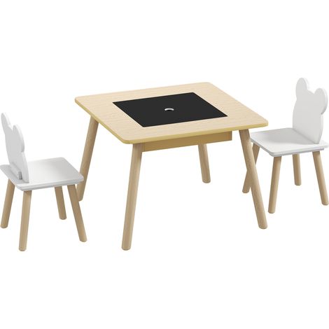 Ensemble table et 2 chaises enfant 3 pièces bois massif naturel plateau réversible tiroir rangement mobilier ludique (1/5)