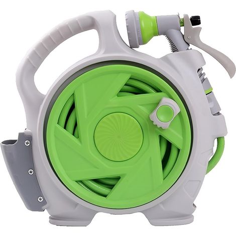 Avvolgitubo da giardino da 14 m con 7 getti, impugnatura ergonomica, facile da riporre, compatto, ideale per giardino, balcone, garage, verde (1/5)