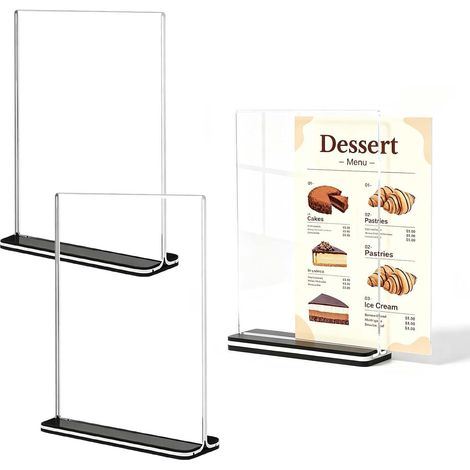 3 Présentoir de Table en Acrylique A4,Porte Affiche Double Face,Support Menu Robuste Pied en T pour Restaurant, Bureau, Hôtel, Boutique, Mariage (1/5)