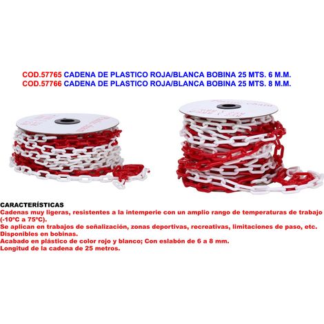 FPLUS cadena de plastico roja-blanca bobina 25 mts. 8 m.m. , cadena de plastico roja-blanca bobina 25 mts. 8 m.m.