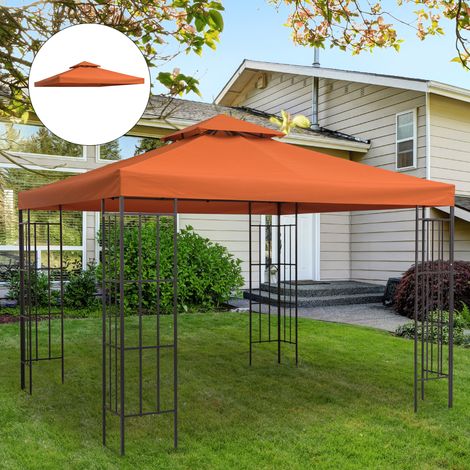 Toile de gazebo 3x3m à 2 niveaux en polyester robuste avec 8 trous de drainage. Rouge rouille.