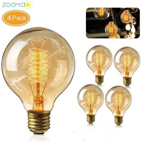 Zoomdo E27 Edison Retro-Kugelglühbirne – Warmweißes Licht, 40 W – 4er-Pack (1/5)