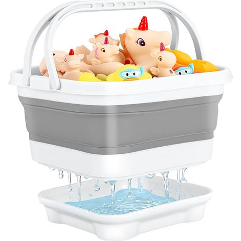 Foldable Bath Toy Bag - Baby Storage Basket, Grey Quick Dry Bathroom Organizer Ideal for Pool Toys and Beach Trips (1/5)