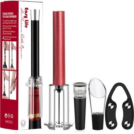 Set mit 4 pneumatischen Flaschenöffnern aus Aluminium, rot (1/5)