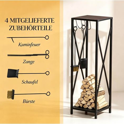 Kaminholzständer mit Kaminbesteck Metall schwarz 34 x 34 x 111 cm MODENUIT (1/2)