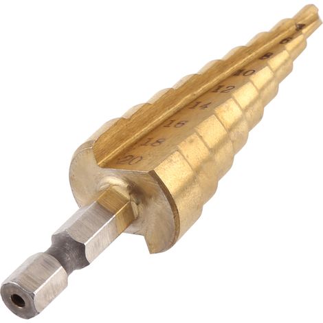 1 foret étagé en acier rapide revêtu de titane, queue hexagonale, outils électriques, 4-20 mm (1/5)