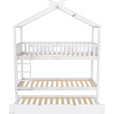 Lit cabane enfant 90 x 200 cm en pin blanc avec lit gigogne (1/5)