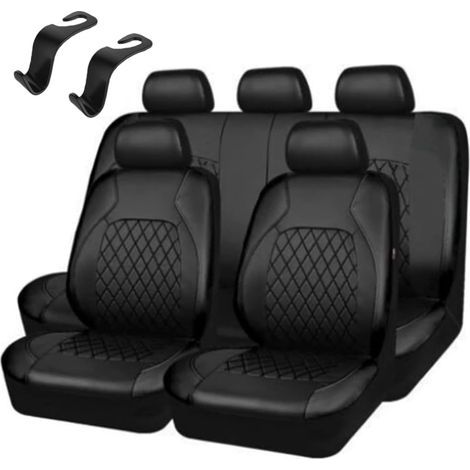 3-teiliges Autositzbezug-Set, universell, schwarzes PU-Leder, kompatibel mit Seitenairbags, für den Fahrzeuginnenraum (1/5)
