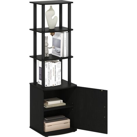 Étagère Présentoir Carré, Engineered Wood, Bois Noir/Noir, 4 Niveaux (1/5)