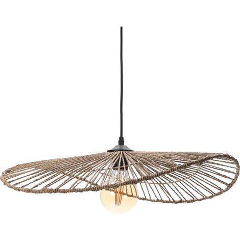 Luminaire Alana, lustre bohème, naturel - lampe suspendue en corde tressé naturel - cable noir, douille E27 - possibilité ampoule LED - 40W maxi, Diam. 58 x H. 10 cm (1/5)
