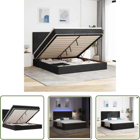 vidaXL Ottoman-Bett mit Matratzen & LEDs Schwarz 160x200 cm Samt (1/5)