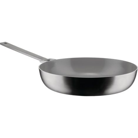Alessi Convivio DC114/28 - Padella Alta a Manico Lungo in Trilamina, Adatta a Induzione, in Acciaio Inossidabile e PVD, Rivestimento Interno Antiaderente Ceramico, 28 cm, Satinata (1/3)