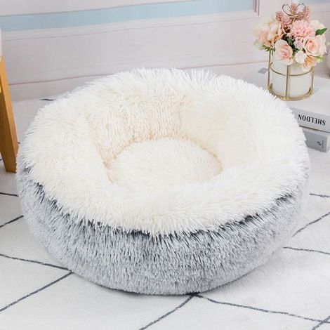 Lit rond et duveteux pour animaux, cave anti-anxiété pour chat, fond antidérapant, lavable en machine (Gris clair, 40 cm) (1/5)