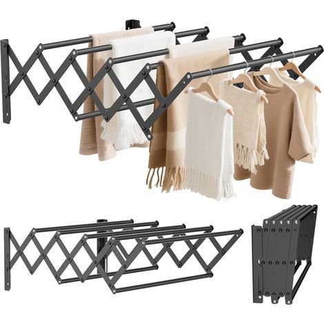 Étendoir à Linge Mural Pliable, Séchoir à Linge Mural en Acier Inoxydable avec 7 Tiges, Largeur Rétractable: 42-80CM, Porte-Serviettes Suspendu pour Buanderie Salle de Bain, Moyen (Noir) (1/5)
