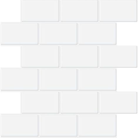 Crédence adhésive pour cuisine et salle de bain, carrelage adhésif imitation carrelage blanc, carrelage mural adhésif imperméable en PVC 3D Metro, 4 pièces (blanc, 5 feuilles) (1/5)