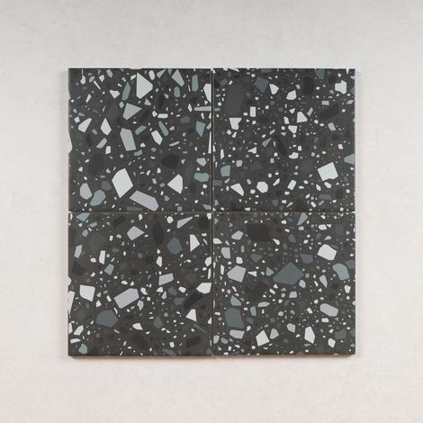 Carrelage Effet Terrazzo CONFETTI 18,6X18,6cm (0,45m2) Noir Petrolio - Les Carreaux de Jean