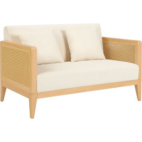 Artena Duo - 2-Sitzer-Sofa 143x80x84,5 cm Bank aus Massivholz und Polyrattan Eiche mit wei�en Kissen