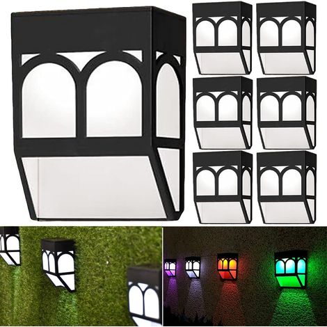 Paquete de 6 luces solares para exteriores, luces solares LED de doble modo para cercas, luces solares impermeables para jardín, luces solares de pared. (1/4)