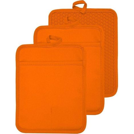 Dessous-de-plat Isolant 18x23cm avec Poche, en Coton Résistant à la Chaleur, Pour Four et Cuisson, Format Carré (Orange) (1/4)