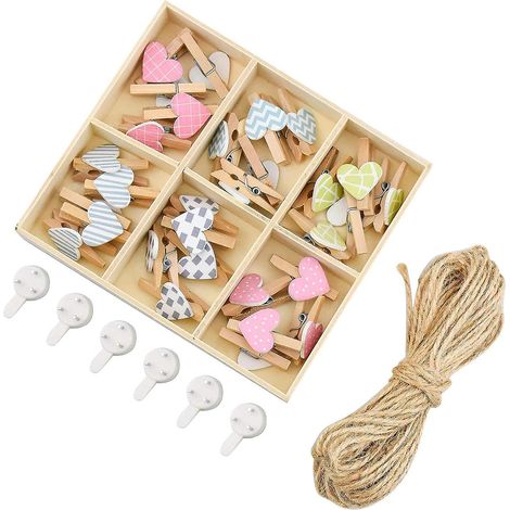 Ensemble de 10 mètres de cordelette en bois en forme de cœur avec 30 pinces et 6 clous non marquants, idéal pour la décoration de la chambre d'enfant. (1/5)