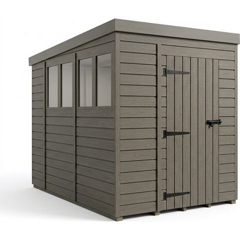 6ft x 10ft Composite Pent Garden Shed Single Door With Windows - Composite - L183 x W305 x H210 cm - Grey