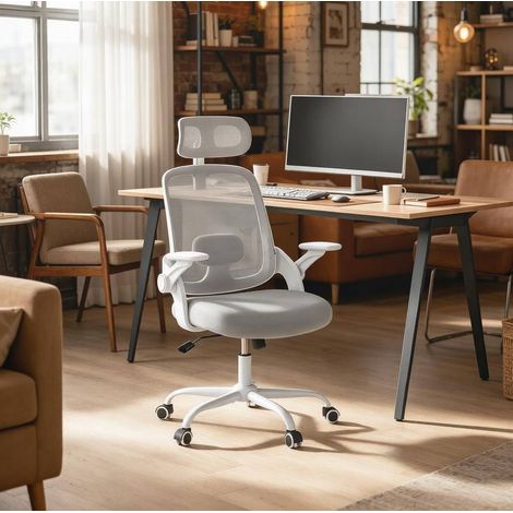 Chaise de bureau ergonomique 63,5x47x109,5 cm en maille gris clair, moderne pour bureau FloraGrace (1/4)